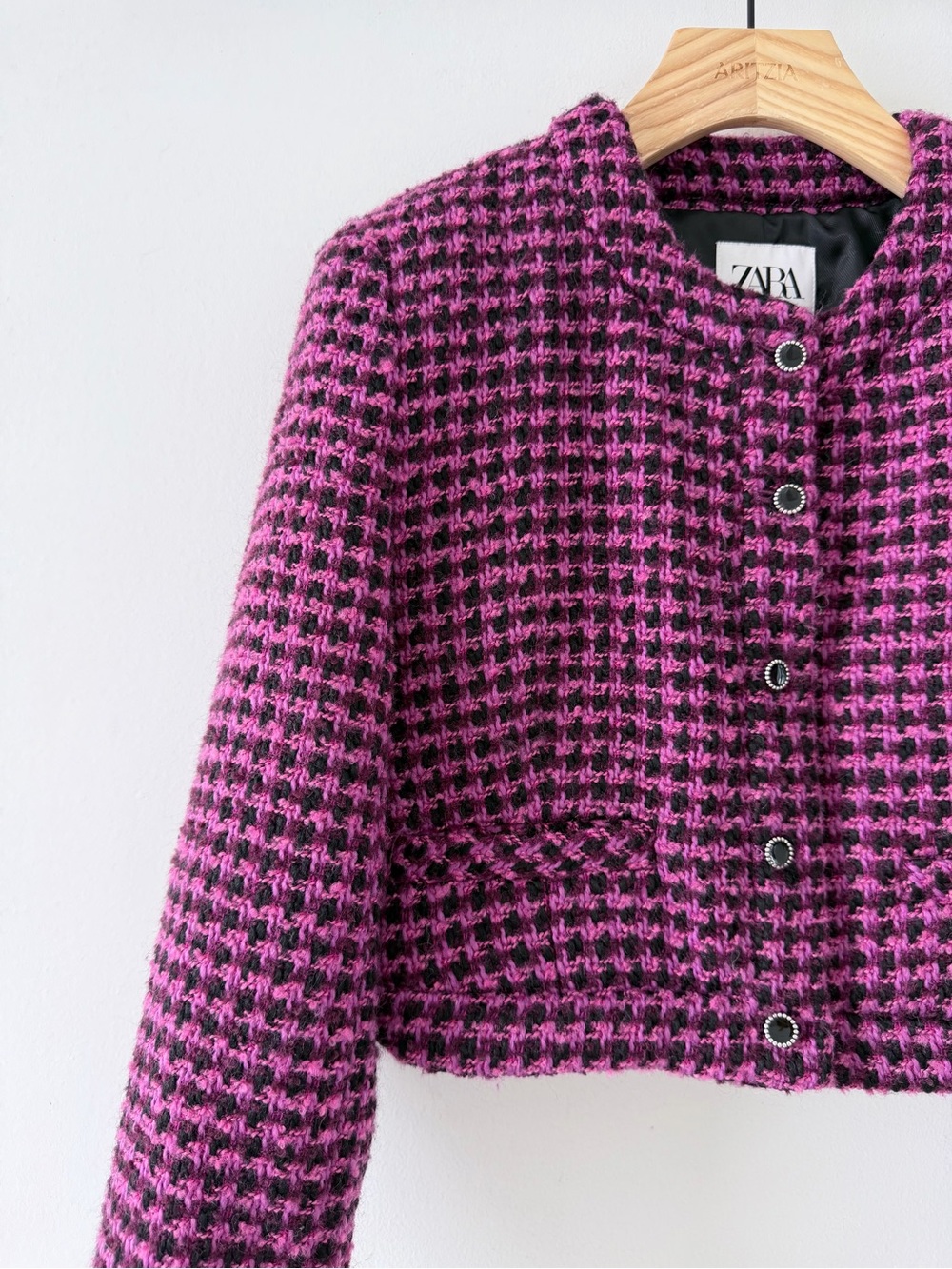 Zara Pink & Black Houndstooth Utility Jacket - Picture 5 of 12